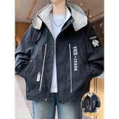 潮牌印花可脱卸连帽夹克青少年休闲上衣 新款 美式 扎染外套男春秋季