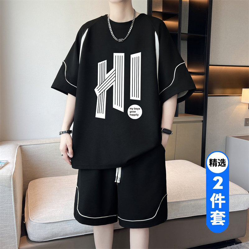 夏季短袖运动套装男2026新款青少年初中学生大童潮牌一套搭配帅气