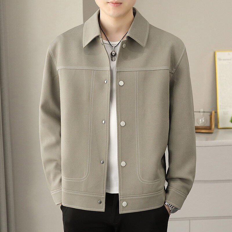 高端男士休闲夹克2026春秋季新款高级感宽松行政男装外套翻领上衣