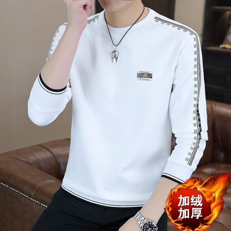 卫衣男秋冬季新款长袖t恤潮流圆领加绒体恤打底衫青年时尚厚上衣
