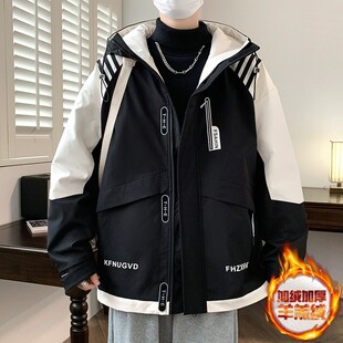 秋冬款加绒外套13岁男孩初高中学生14帅气加厚棉衣15大童冬装夹克