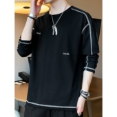 宽松休闲圆领卫衣 潮牌简约百搭上衣服秋季 纯棉长袖 t恤男2026新款