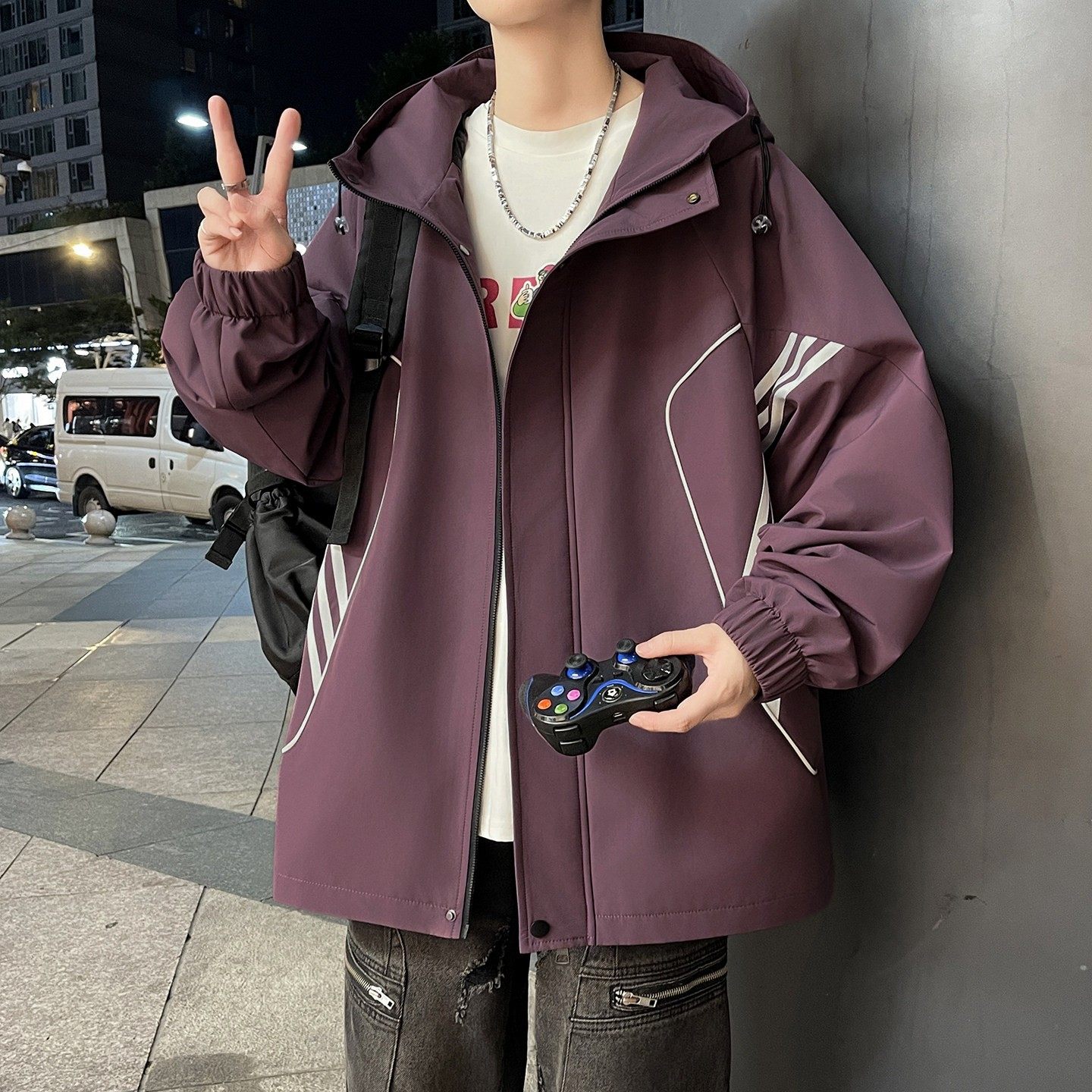 秋冬季加绒工装连帽外套男孩初高中学生加厚夹克宽松青少年冲锋衣,运动服/休闲服装,运动套装,淘宝优惠券,粉丝福利购,淘宝优惠卷