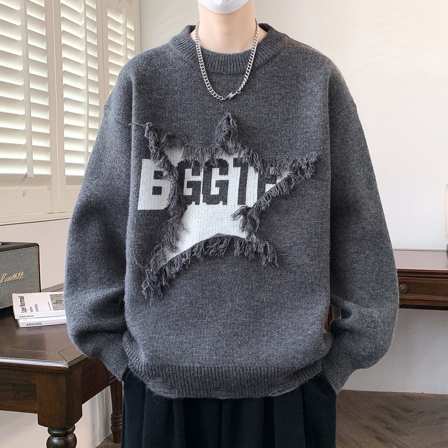 破坏毛衣男秋冬季2025新款痞帅休闲针织衫男青少年美式毛线衣外套,运动服/休闲服装,运动套装,淘宝优惠券,粉丝福利购,淘宝优惠卷