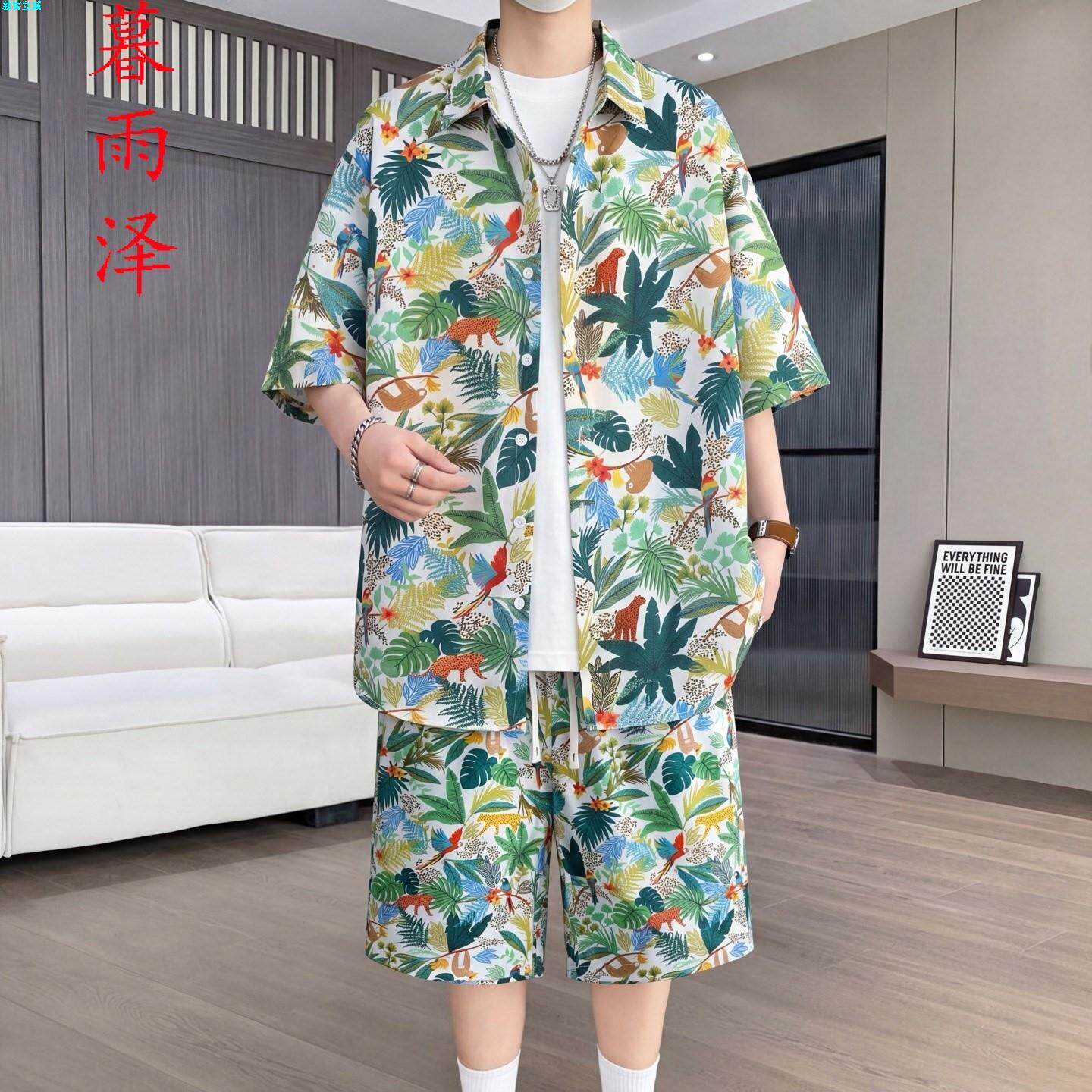 夏季树叶印花男裤子薄款短