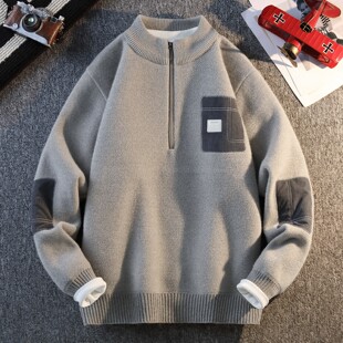 半拉链毛衣男款2025秋冬季青少年潮牌加绒加厚保暖男生针织打底衫