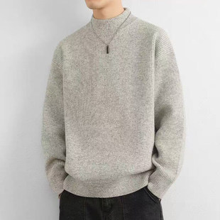 半高领秋冬季毛衣男加厚复古慵懒风上衣青少年保暖宽松潮牌针织衫