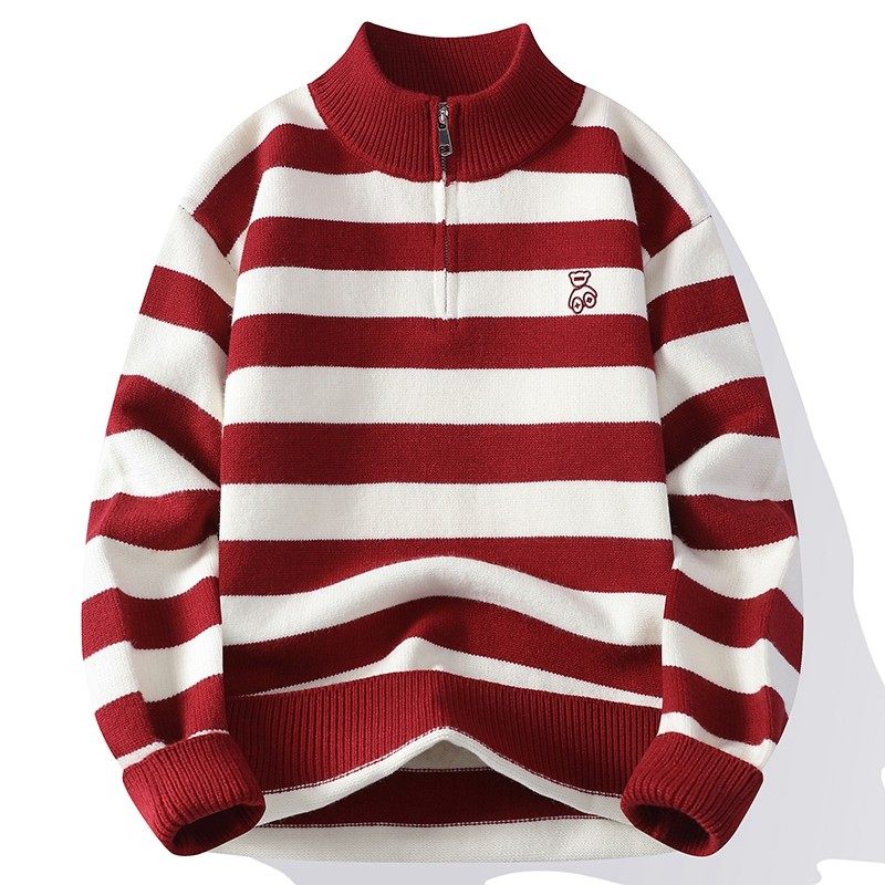 半拉链条纹潮牌宽松毛衣男士秋冬季2025新款加厚半高领针织打底衫,运动服/休闲服装,运动套装,淘宝优惠券,粉丝福利购,淘宝优惠卷