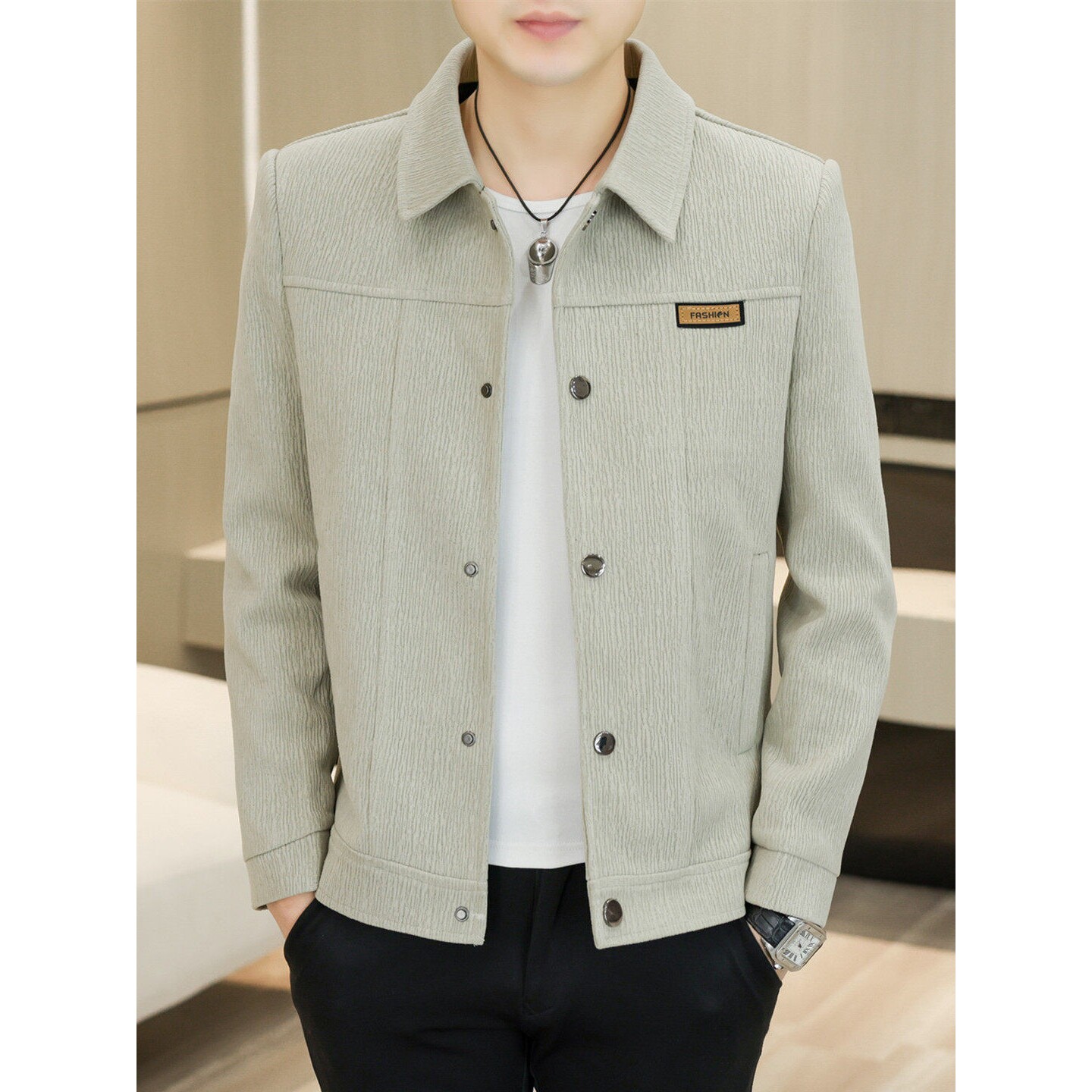 2026新款男士翻领夹克韩版修身时尚休闲外套高级感轻商务茄克上衣