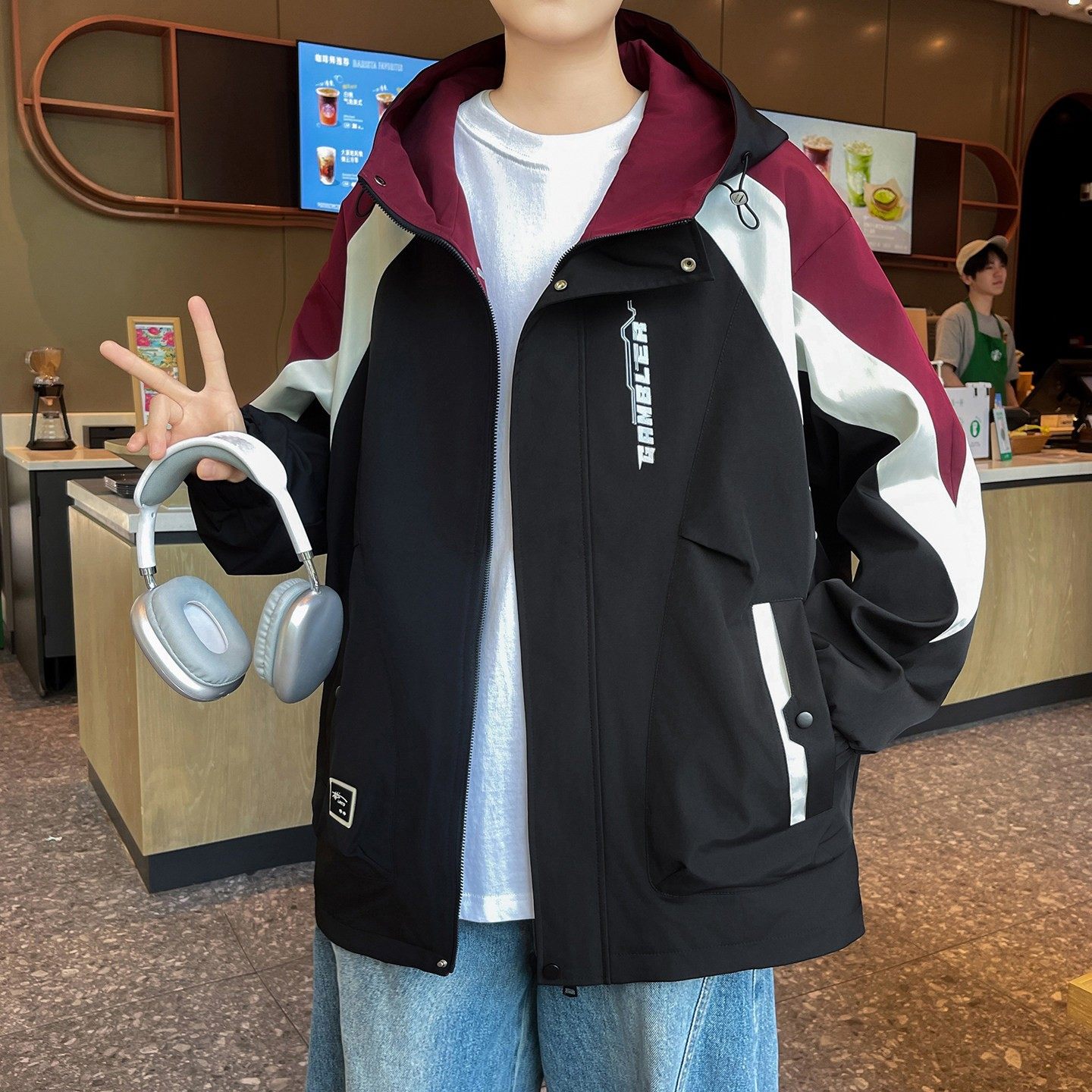 秋冬季港风男孩加绒加厚夹克帅气大童学生拼接冲锋衣外套青少年款,运动服/休闲服装,运动套装,淘宝优惠券,粉丝福利购,淘宝优惠卷