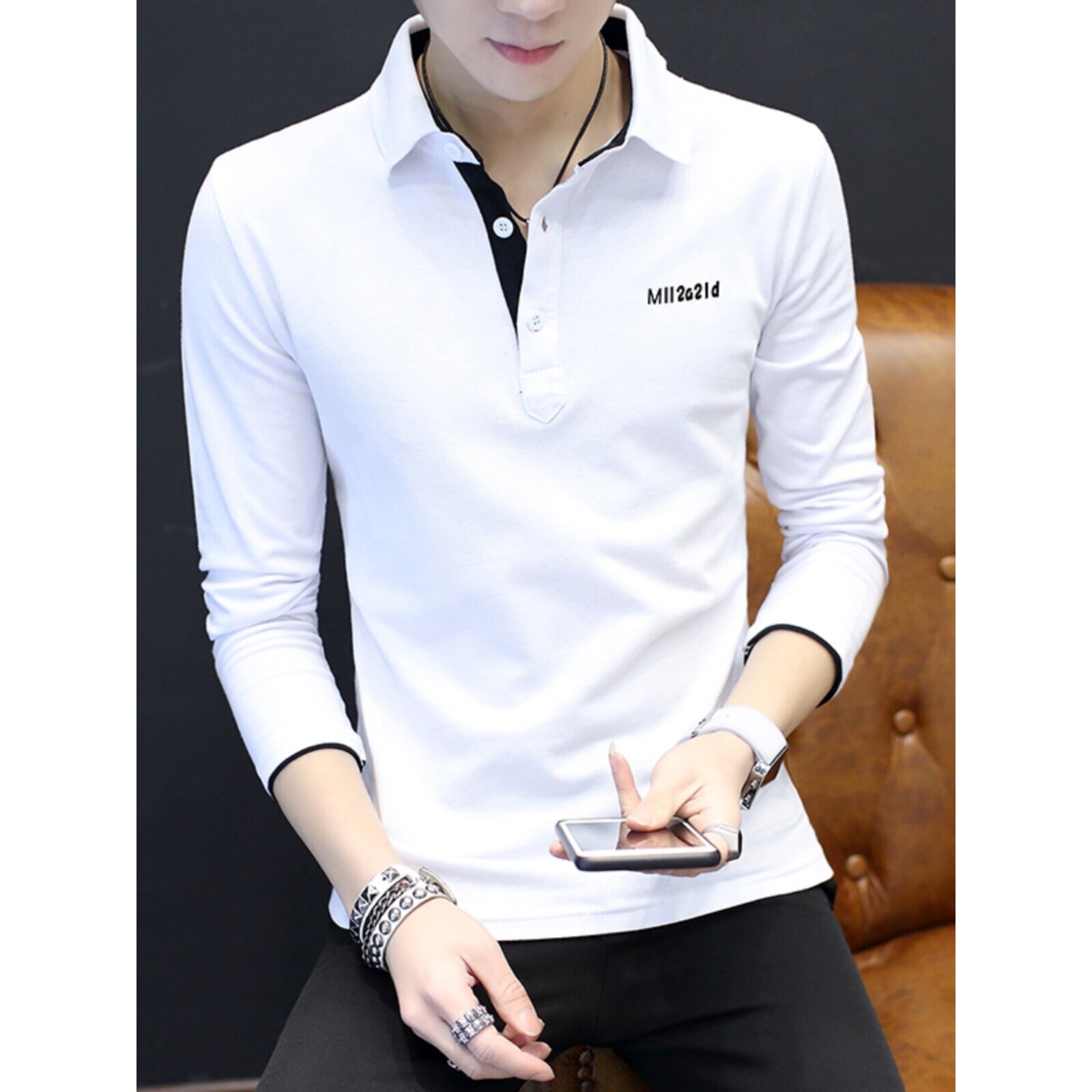 长袖t恤男士2026年新款纯棉polo衫春秋季男装百搭衬衫领带领衣服