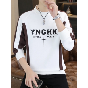 春秋款 打底衫 2026新款 秋装 无帽圆领T恤潮流拼色保暖长袖 卫衣男款