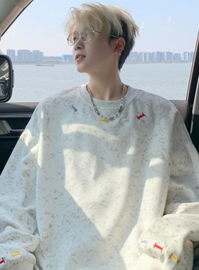 刺绣圆领套头卫衣男士新款春秋季长袖t恤男装青少年T潮牌宽松上衣