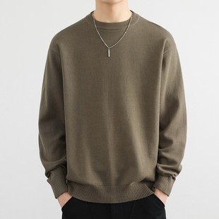 纯棉毛衣男秋冬季宽松一体绒厚内搭针织衫潮流慵懒风线衣外套高端