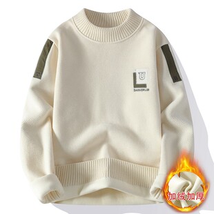 一体加绒圆领男士毛衣秋冬季2025新款卫衣加厚保暖冬装上衣打底衫