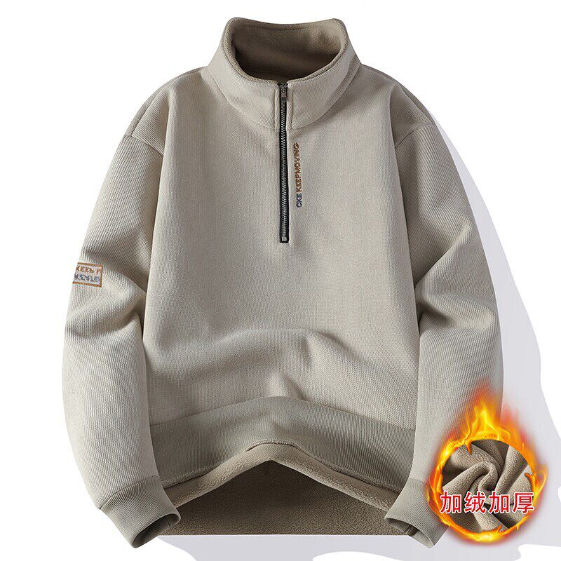 美式重磅卫衣男高领加绒加厚宽松2025新款秋冬季半拉链polo衫上衣