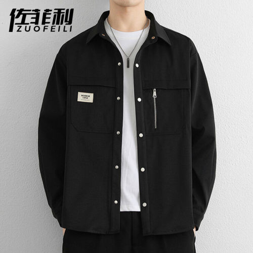 工装衬衫男长袖春秋季2026新款上衣服休闲百搭衬衣青少年夹克外套