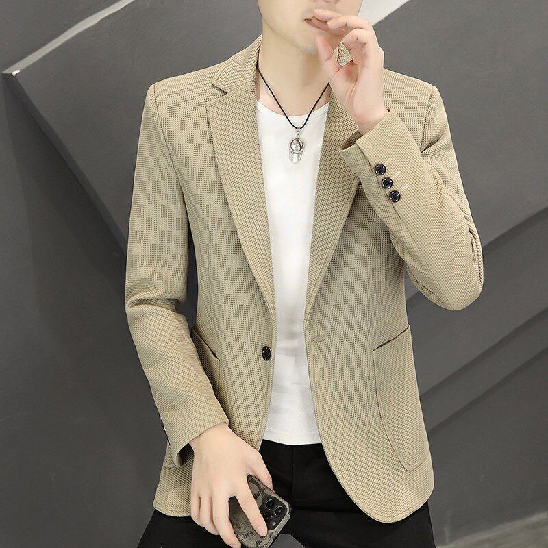 春秋季华夫格休闲西服男潮青年韩版修身单西男装高级感小西装外套