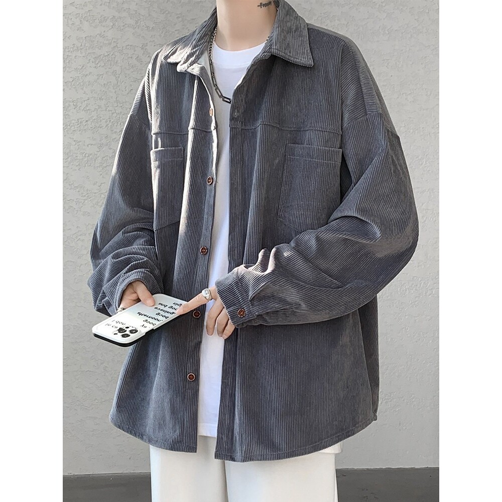 衬衫式外套男春秋季2026新款灯芯绒夹克男宽松休闲日系工装上衣潮