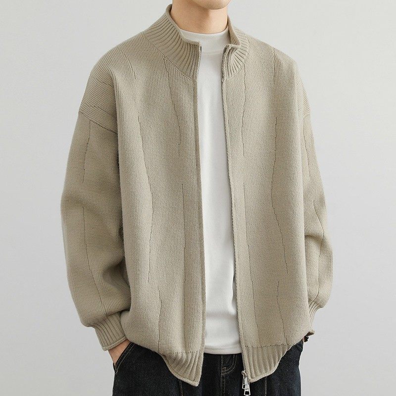 高级感外套男开衫春秋季针织衫2025新款帅气宽松立领夹克男装毛衣