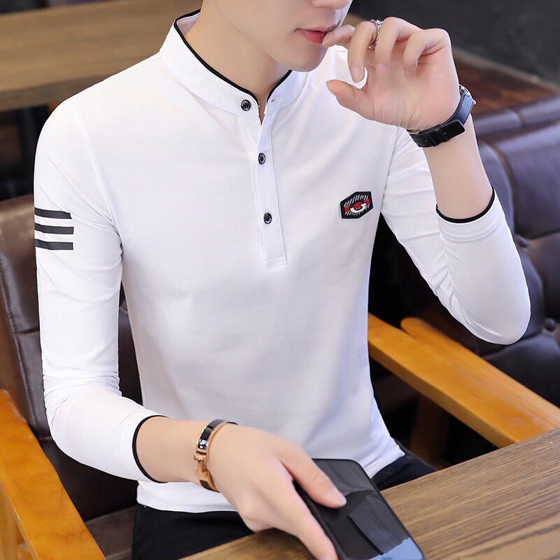 立领长袖T恤男2025秋季新款韩版修身打底衫春秋薄款潮流男装上衣