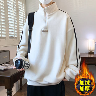 秋冬季半高领卫衣男孩初中高中学生加绒加厚青少年大童保暖打底衫