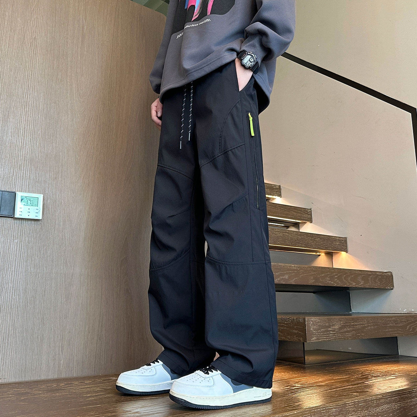 秋冬季加绒工装裤子男孩初高中学生直筒休闲裤青少年大童运动长裤