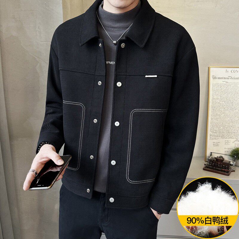 羽绒内胆毛呢夹克男士外套2025冬季新款韩版修身翻领羽绒服男装