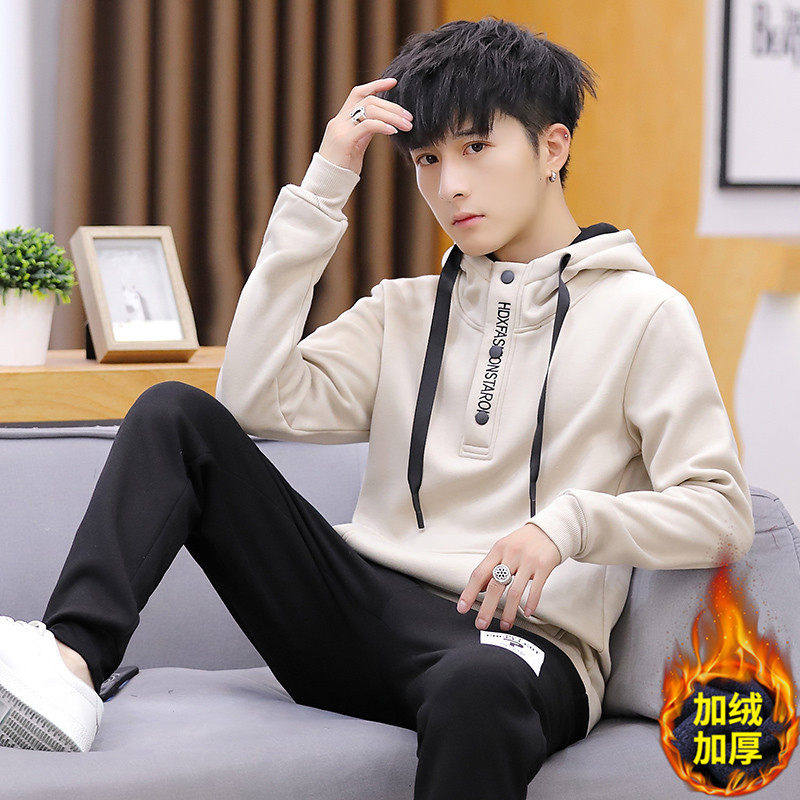 青少年秋冬季加绒加厚卫衣男孩外套初中高中学生套装帅气大童秋装,运动服/休闲服装,运动套装,淘宝优惠券,粉丝福利购,淘宝优惠卷