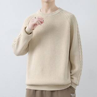 纯棉毛衣男士秋冬季加厚针织衫线衣ins潮流高级感纯色男装打底衫