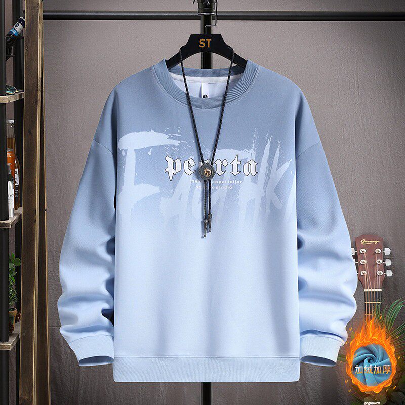 春秋纯棉t恤青少年卫衣男孩学生加绒圆领打底衫大童冬装长袖上衣