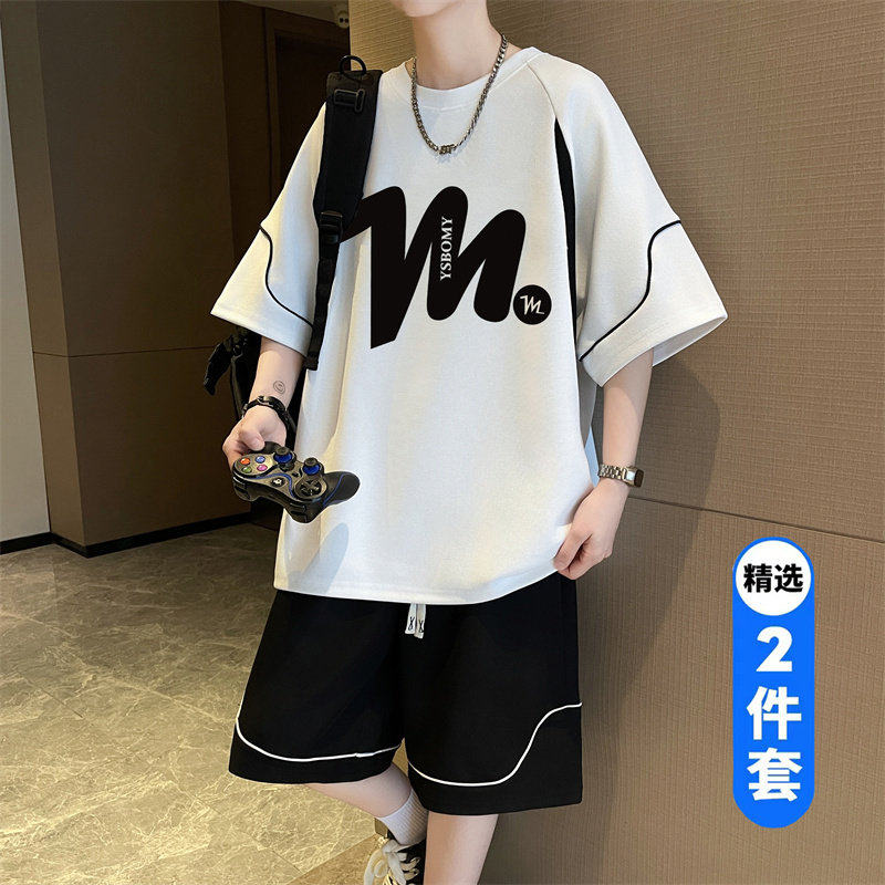 夏季青少年短袖t恤男2026新款大童潮牌帅气高中初中学生运动套装