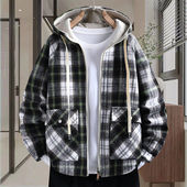 双面穿格子外套男初高中学生连帽褂子2025春季 青少年男孩夹克 新款