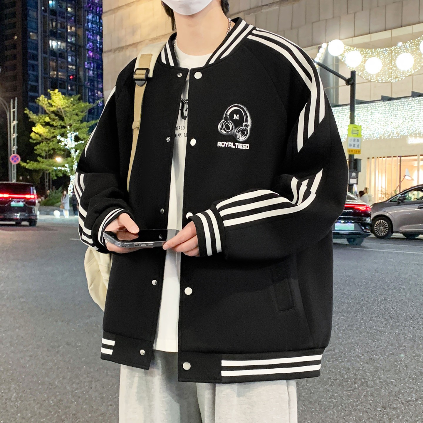 美式棒球服外套男宽松夹克男青少年帅气百搭开衫卫衣春秋季学院风