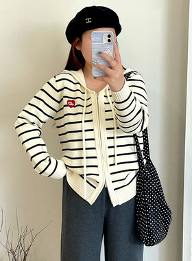 大码女装休闲连帽外套女百搭上衣2025冬款胖mm宽松针织开衫23378