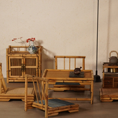 竹藤榻榻米桌功夫椅阳台迷你小矮茶桌民宿新中式 组合现代仿古简约