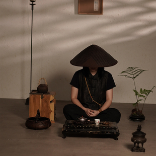 赋石家居竹编复古手工斗笠帽禅意遮阳笠帽新中式箬笠