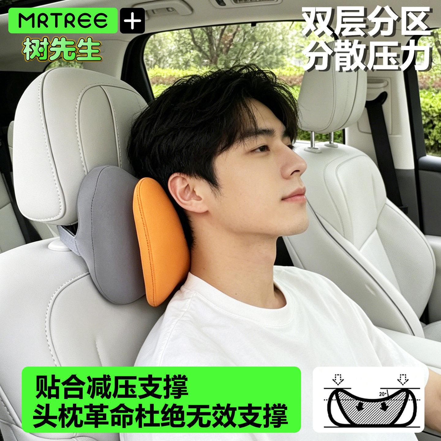 夏季凉感汽车头枕护颈枕双层车用U型靠垫理想特斯拉宝马车载腰靠