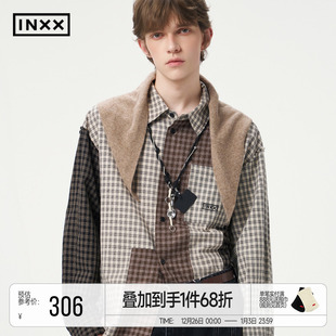 字母宽松长袖 男女同款 衬衣 INXX复古格纹拼接衬衫 明星同款