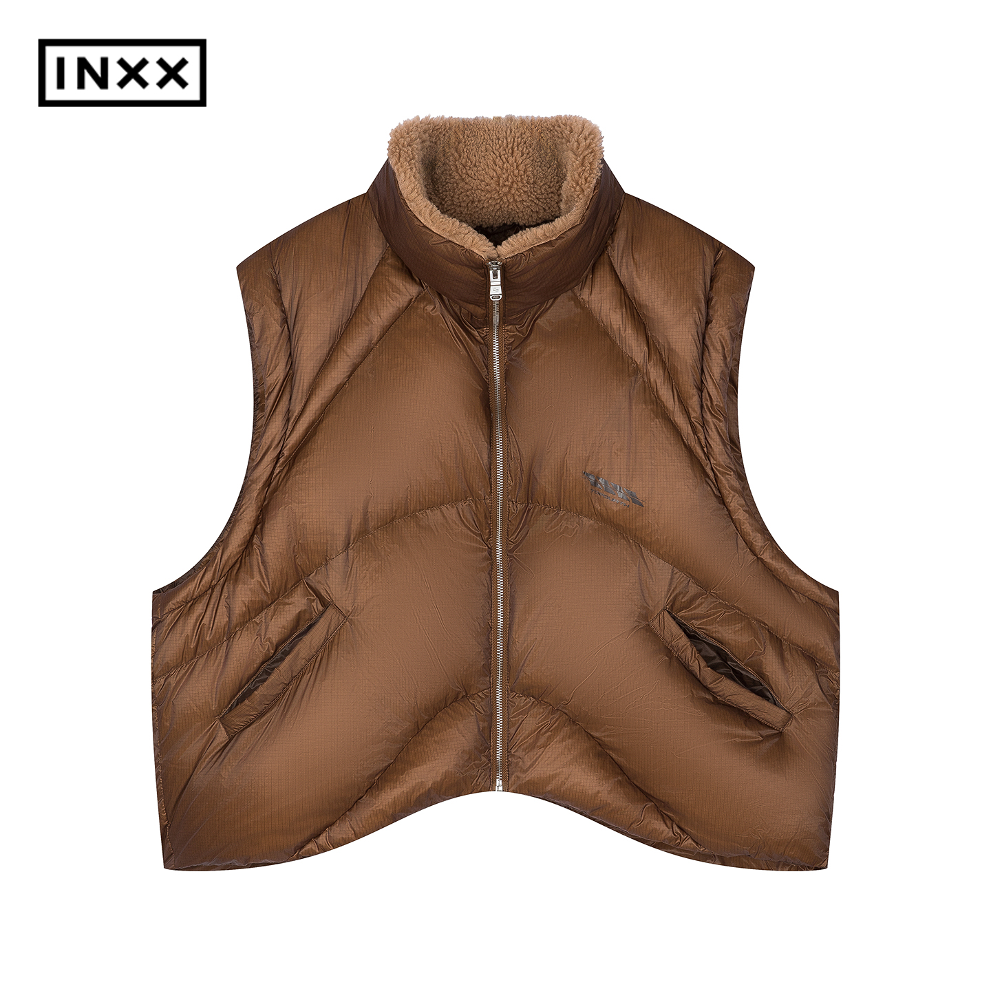 INXX明星同款 时尚潮牌冬季纯色羽绒马甲波浪分割设计外套男