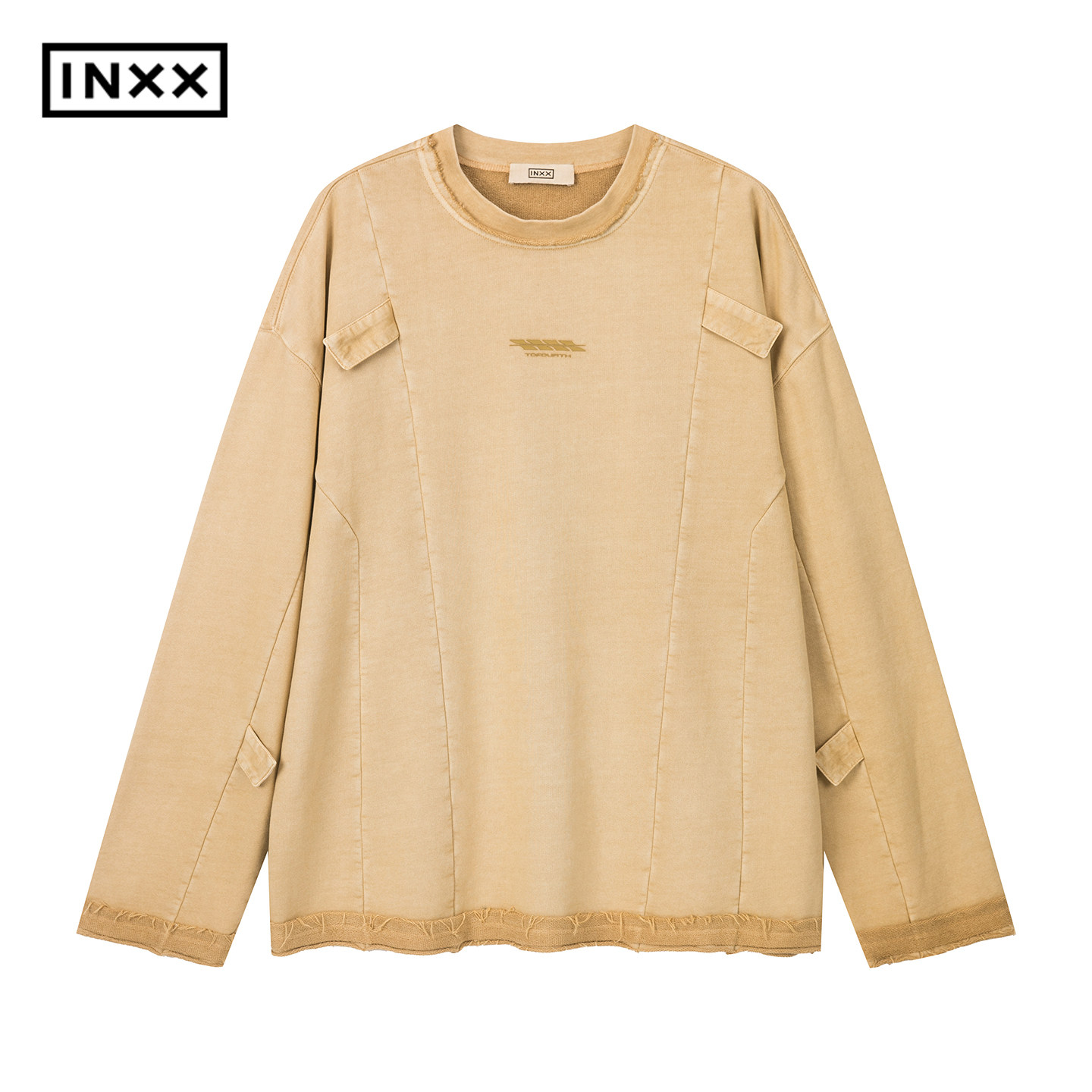 INXX做旧风洗褪磨破圆领卫衣男立体字母印花上衣女XBF3101246