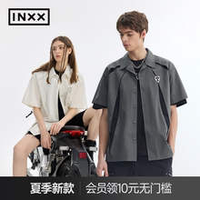 【INXX】APYD 美式复古拼接衬衣男解构分割假两件短袖衬衫无性别