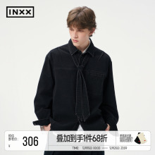 INXX水洗褪色牛仔衬衫男女同款可拆卸领带小众设计感上衣