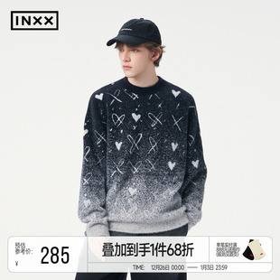 情侣款 宽松慵懒感秋季 毛衣 INXX仿貂毛渐变圆领针织衫 明星同款