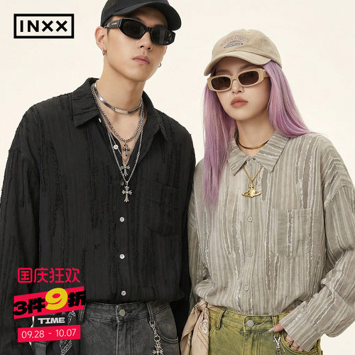 INXXAPYD 立体复古毛边衬衣男宽松休闲翻领衬衫上衣情侣装 - 封面