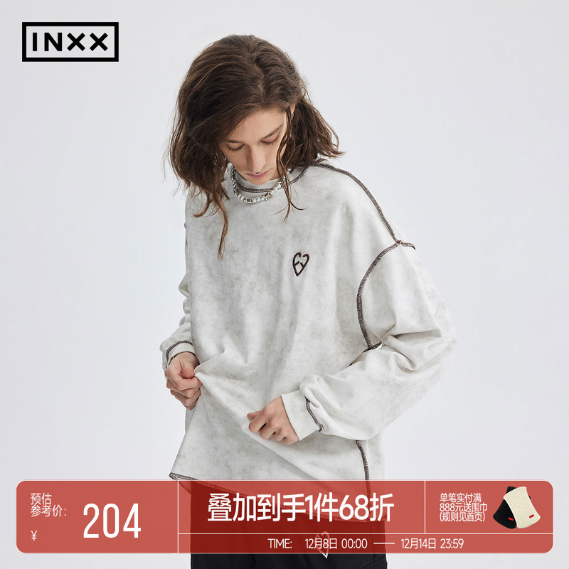 INXXAPYD 美式废土风长袖T恤男情侣装设计感套头衫春秋上衣女