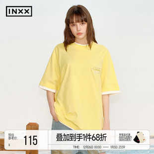 廓形宽松中袖 基本款 上衣潮牌 T恤男女同款 INXX撞色假两件短袖