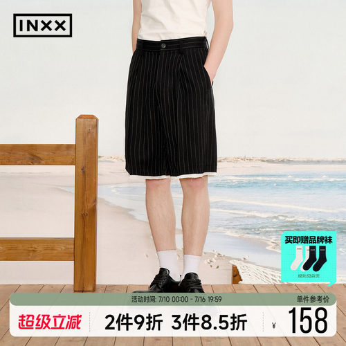 INXX潮牌美式阔腿休闲短裤男中性宽松直筒廓形西装五分裤女