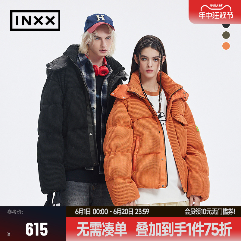 【INXX】 Standby 潮牌仿毛衣感羽绒服情侣装连帽外套冬