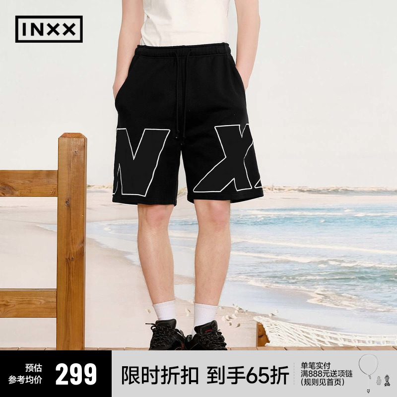 【INXX】撞色字母拼接休闲裤腰头可调节运动风短裤中裤男女同款